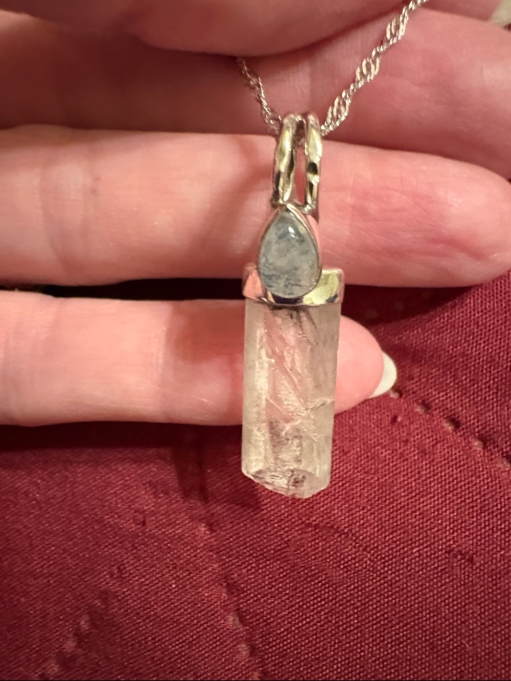 Clear Quartz Crystal Pendant & Necklace With Moonstone Accent